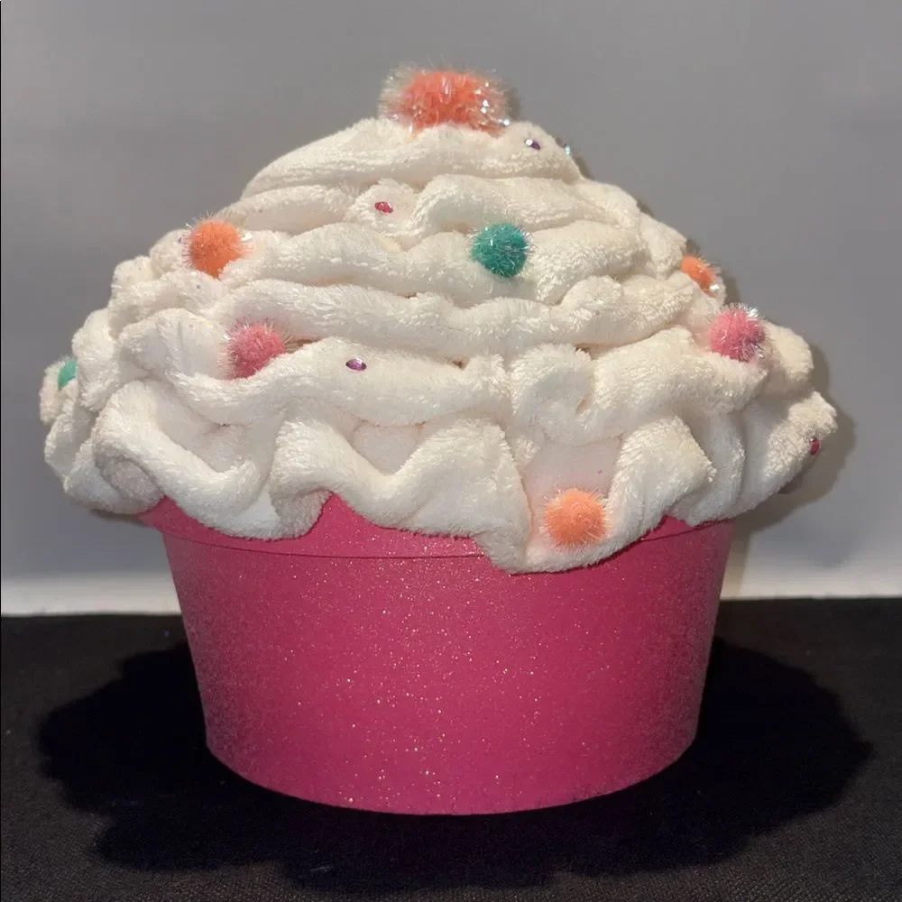 Plush Cupcake Decorative Box in Pink with Cream Frosting